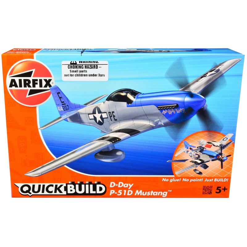 Skill 1 Model Kit D-Day P-51D- Mustang Snap Together Painted Plastic Model Airplane Kit by Airfix Quickbuild