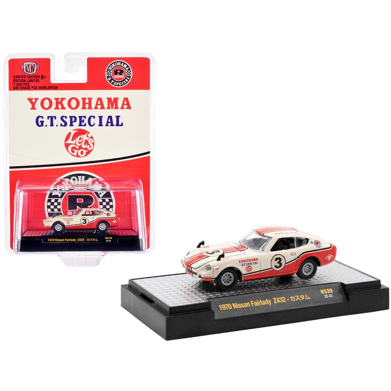 1970 Nissan Fairlady Z432 RHD (Right Hand Drive) #3 White with Red Stripes “Yokohama G.T. Special” Limited Edition to 7040 pieces Worldwide 1/64 Diecast Model Car by M2 Machine