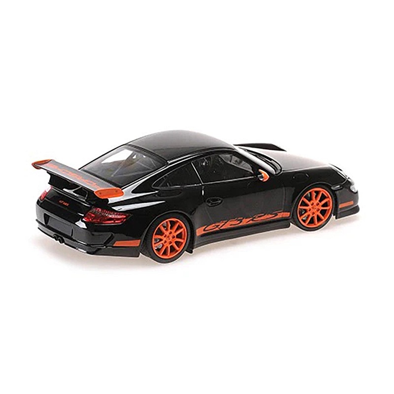 2007 Porsche 911 GT3 RS Black with Orange Stripes 1/18 Diecast Model Car by Minichamps