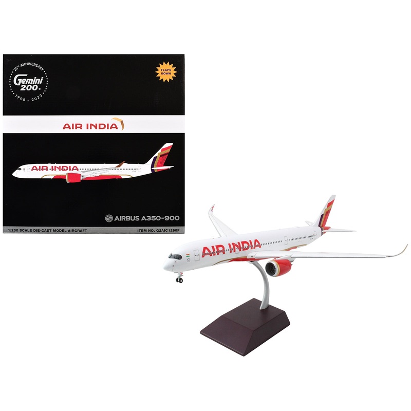 Airbus A350-900 Commercial Aircraft with Flaps Down “Air India” (VT-JRH) White with Striped Tail “Gemini 200” Series 1/200 Diecast Model Airplane by GeminiJets