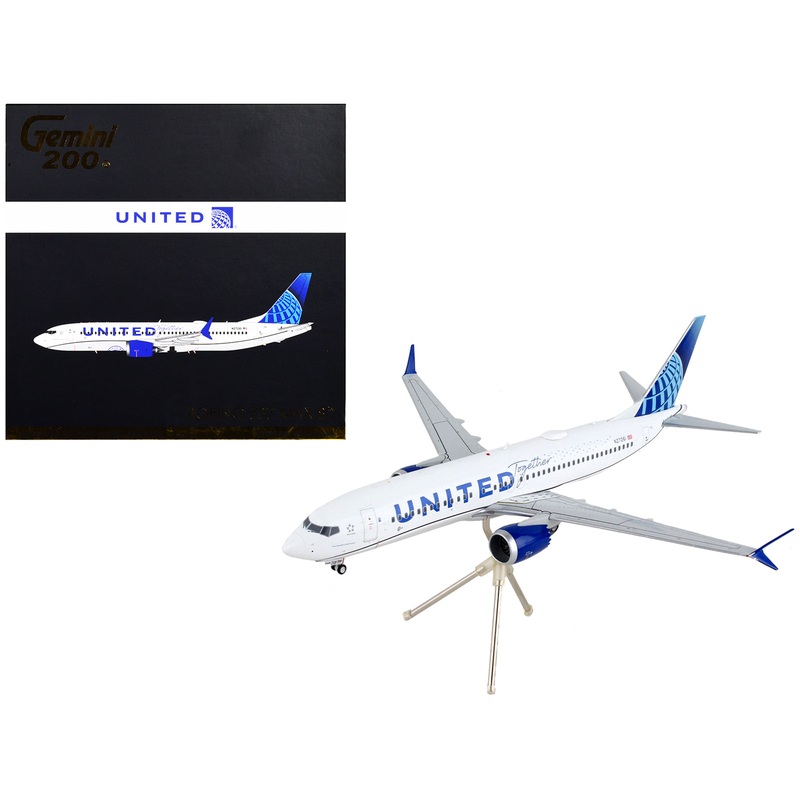 Boeing 737 MAX 8 Commercial Aircraft “United Airlines – United Together” White with Blue Tail “Gemini 200” Series 1/200 Diecast Model Airplane by GeminiJets