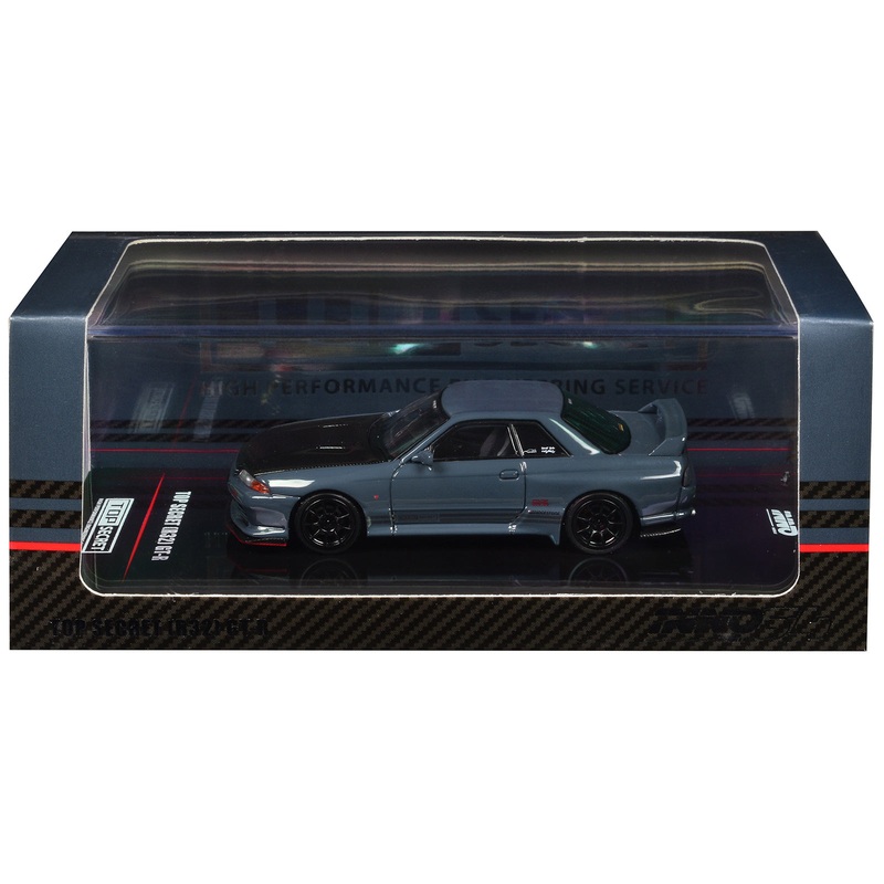 Nissan Skyline “Top Secret” GT-R (R32) RHD (Right Hand Drive) Stealth Gray with Carbon Hood 1/64 Diecast Model Car by Inno Models