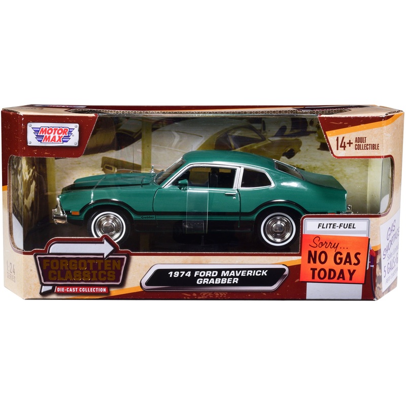 1974 Ford Maverick Grabber Green with Black Stripes “Forgotten Classics” Series 1/24 Diecast Model Car by Motormax