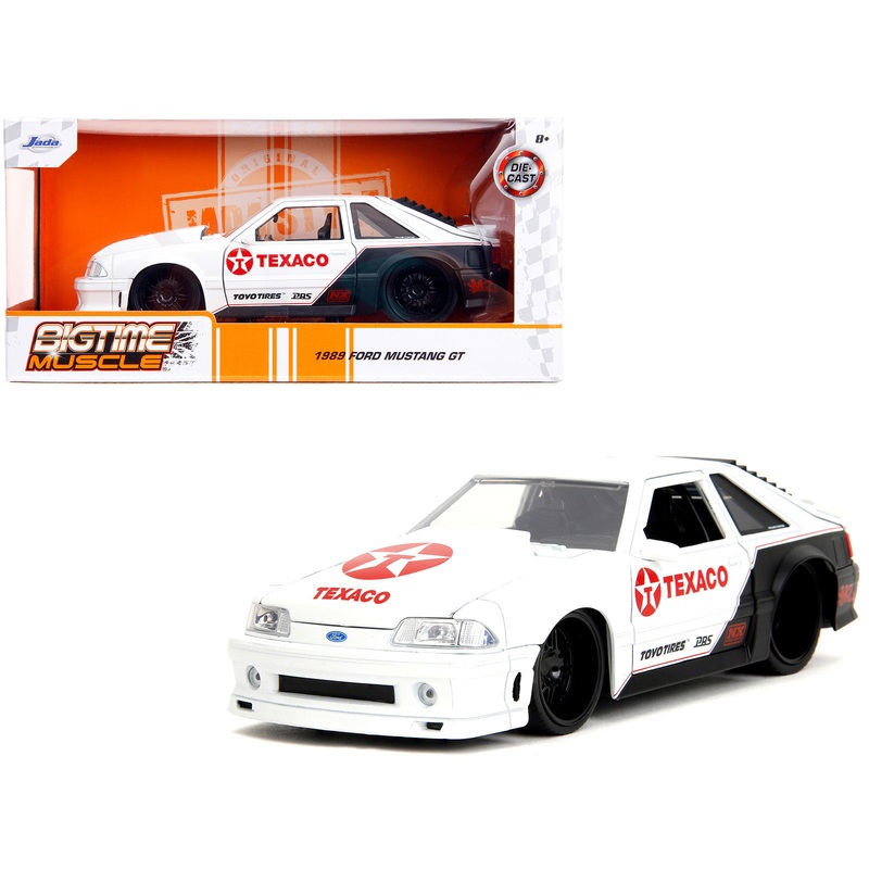 1989 Ford Mustang GT “Texaco” White and Matt Black with Graphics “Bigtime Muscle” Series 1/24 Diecast Model Car by Jada