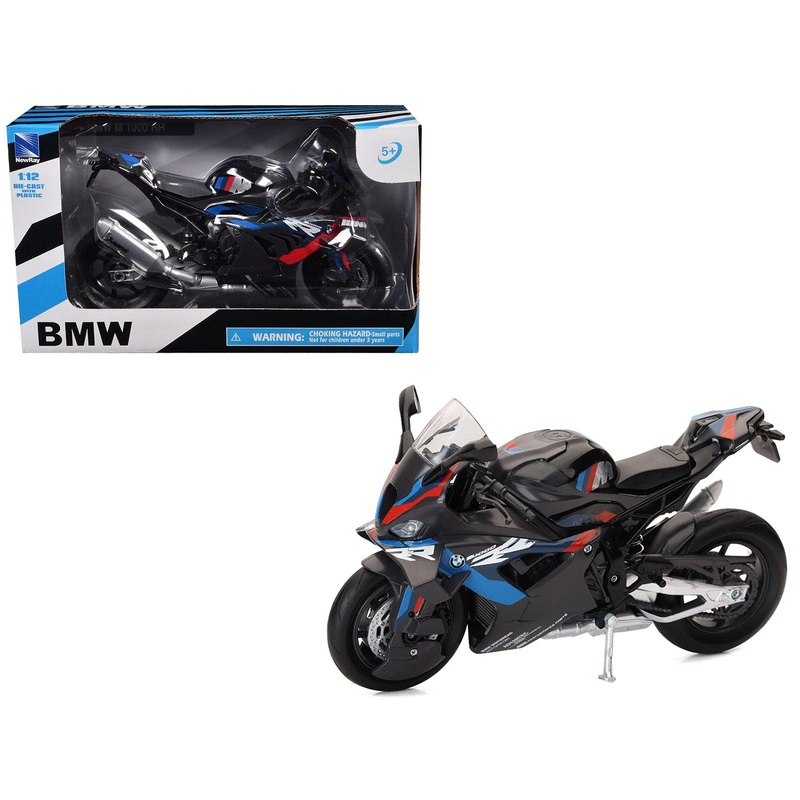 BMW M 1000 RR Motorcycle Black with Red and Blue Stripes 1/12 Diecast Model by New Ray