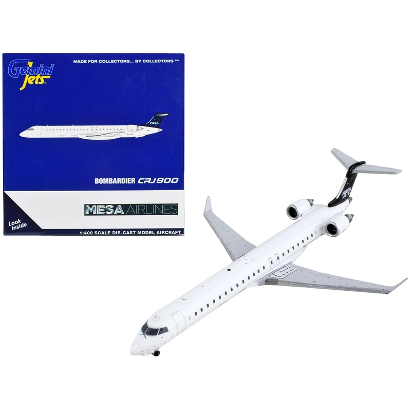Bombardier CRJ900 Commercial Aircraft “Mesa Airlines” White with Black Tail 1/400 Diecast Model Airplane by GeminiJets