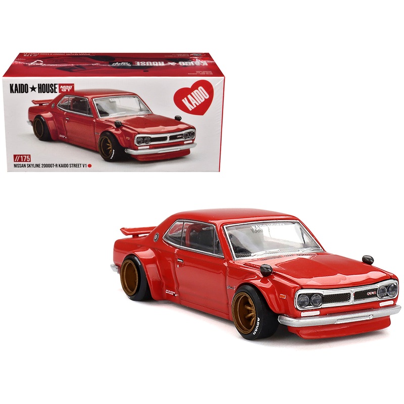 Nissan Skyline 2000GT-R (KPGC10) “Kaido Street V1” RHD (Right Hand Drive) Red (Designed by Jun Imai) “Kaido House” Special 1/64 Diecast Model Car by Mini GT