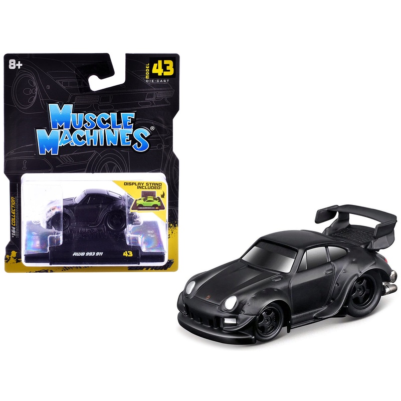 RWB 993 911 Matt Black 1/64 Diecast Model Car by Muscle Machines