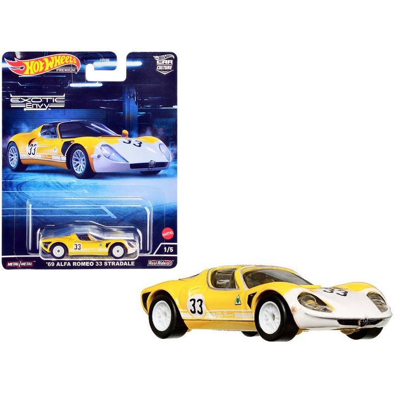 1969 Alfa Romeo 33 Stradale #33 Yellow and White “Exotic Envy” Series Diecast Model Car by Hot Wheels