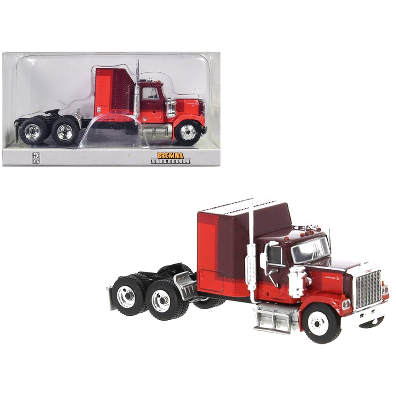 1980 GMC General Truck Tractor Dark Red and Light Red 1/87 (HO) Scale Model Car by Brekina