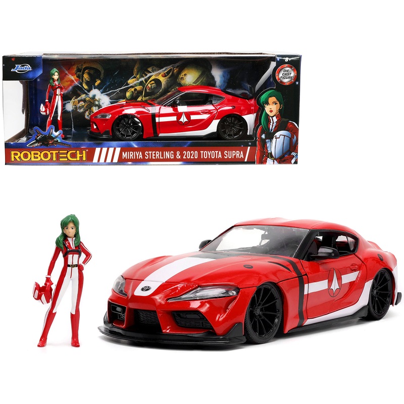 2020 Toyota Supra Red with Graphics and Miriya Sterling Diecast Figurine “Robotech” “Hollywood Rides” Series 1/24 Diecast Model Car by Jada