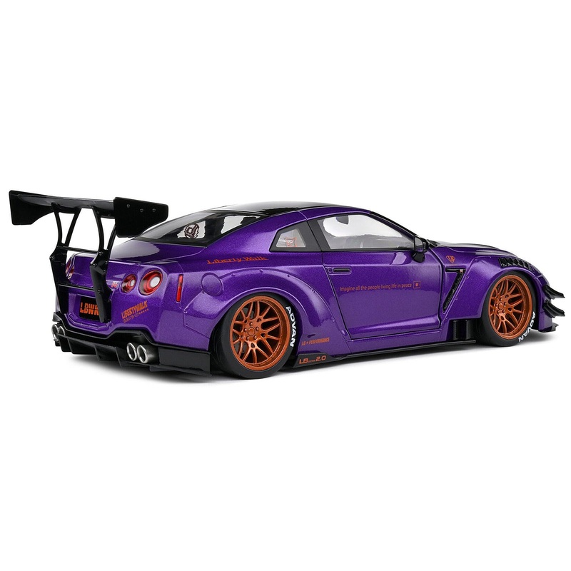 2022 Nissan Skyline GT-R (R35) Liberty Walk Body Kit 2.0 RHD (Right Hand Drive) Purple Metallic with Black Top and Carbon Hood “Purplezilla” 1/18 Diecast Model Car by Solido