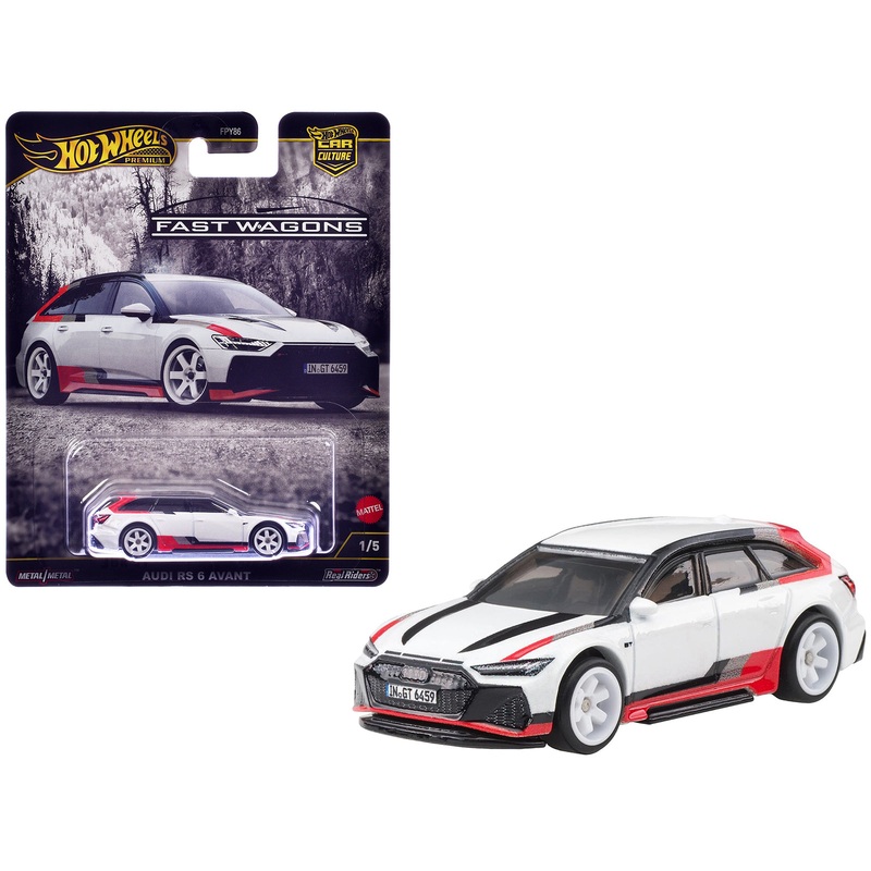 Audi RS 6 Avant White with Stripes “Fast Wagons” Series Diecast Model Car by Hot Wheels