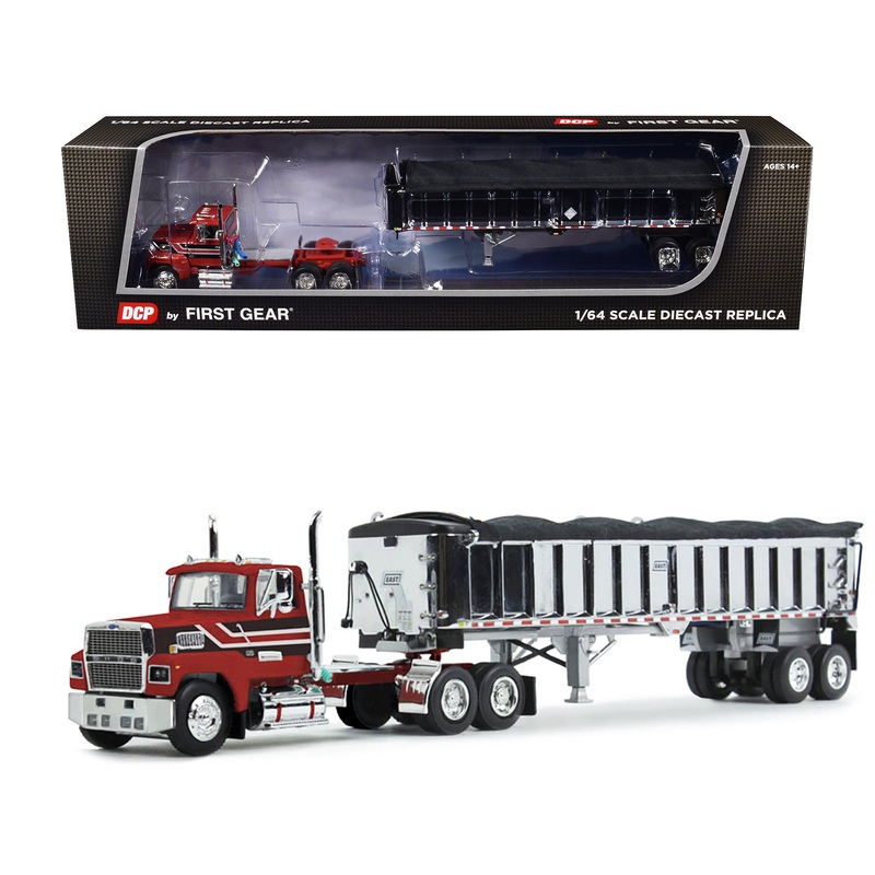Ford LTL 9000 Day Cab with East End Dump Trailer Red and Black 1/64 Diecast Model by DCP/First Gear