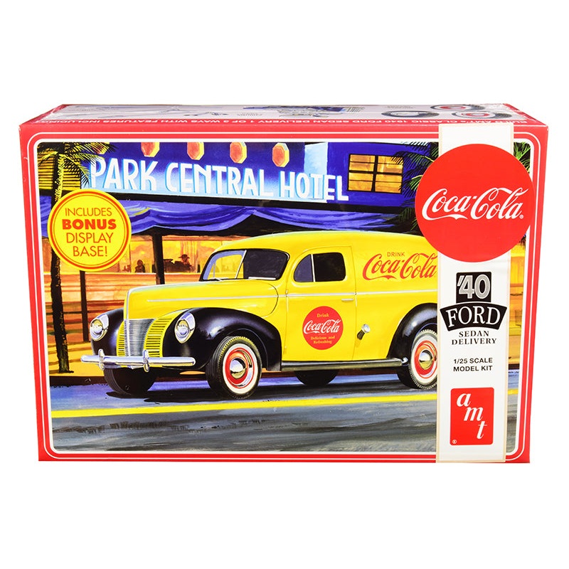 Skill 3 Model Kit 1940 Ford Sedan Delivery Van “Coca-Cola” with Display Base 1/25 Scale Model by AMT
