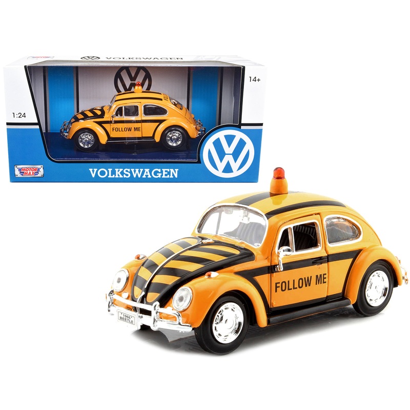 1966 Volkswagen Beetle “Follow Me” Airport Safety Vehicle Yellow with Black Stripes 1/24 Diecast Model Car by Motormax