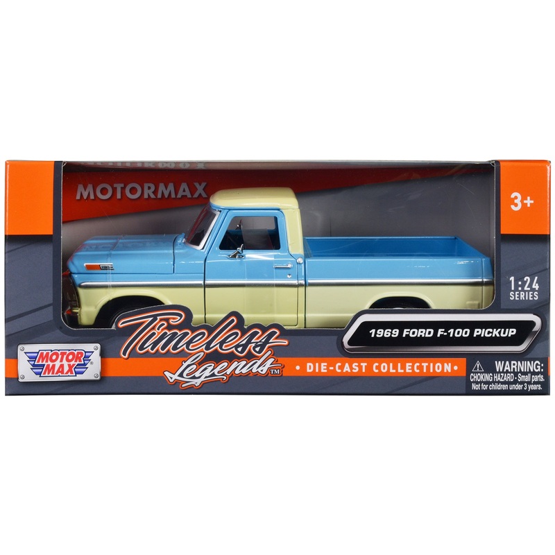 1969 Ford F-100 Pickup Truck Light Blue and Cream “Timeless Legends” Series 1/24 Diecast Model Car by Motormax