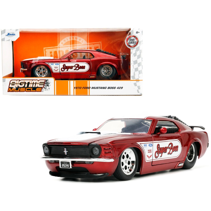 1970 Ford Mustang Boss 429 Candy Red with White Stripes “Super Boss” “Bigtime Muscle” Series 1/24 Diecast Model Car by Jada