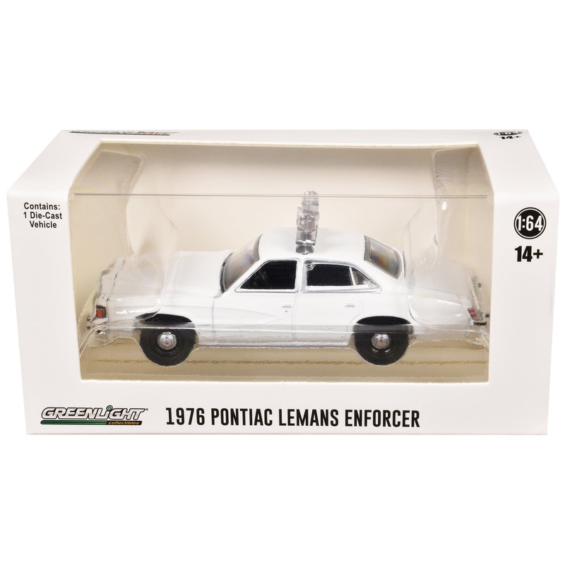 1976-77 Pontiac LeMans Enforcer White with Light Bar “Hot Pursuit – Hobby Exclusive” Series 1/64 Diecast Model Car by Greenlight