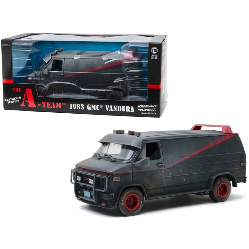 1983 GMC Vandura Black Weathered Version with Bullet Holes “The A-Team” (1983-1987) TV Series 1/18 Diecast Model Car by Greenlight