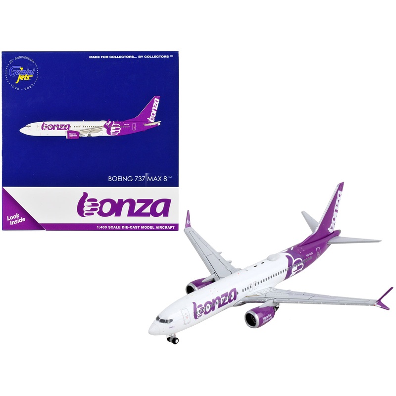 Boeing 737 MAX 8 Commercial Aircraft “Bonza Aviation” White and Purple 1/400 Diecast Model Airplane by GeminiJets