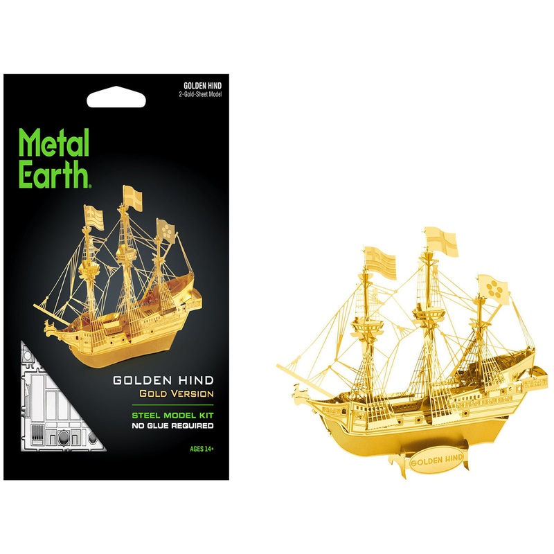Model Kit Golden Hind Galleon Gold Version (Moderate Difficulty) Steel Model by Metal Earth