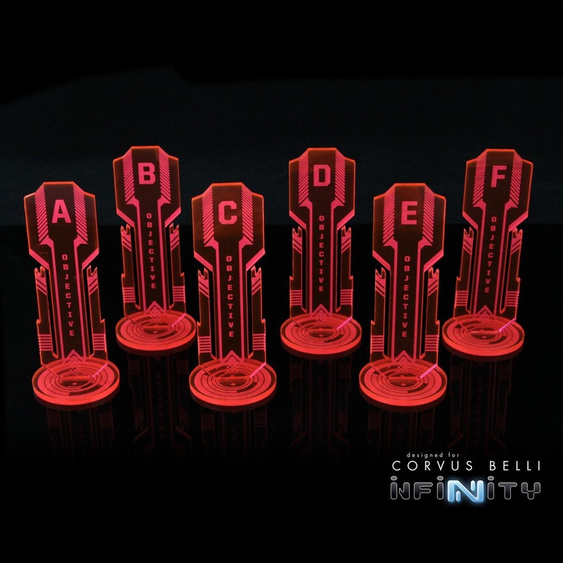 Warsenal – Acrylic Sci Fi Objectives 6 Pack – Fluorescent Red / Alpha