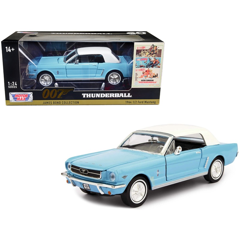 1964 1/2 Ford Mustang Light Blue with White Top James Bond 007 “Thunderball” (1965) Movie “James Bond Collection” Series 1/24 Diecast Model Car by Motormax