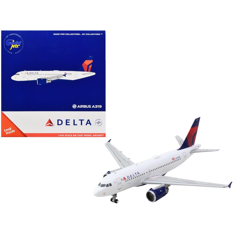 Airbus A319 Commercial Aircraft “Delta Air Lines” White with Blue and Red Tail 1/400 Diecast Model Airplane by GeminiJets