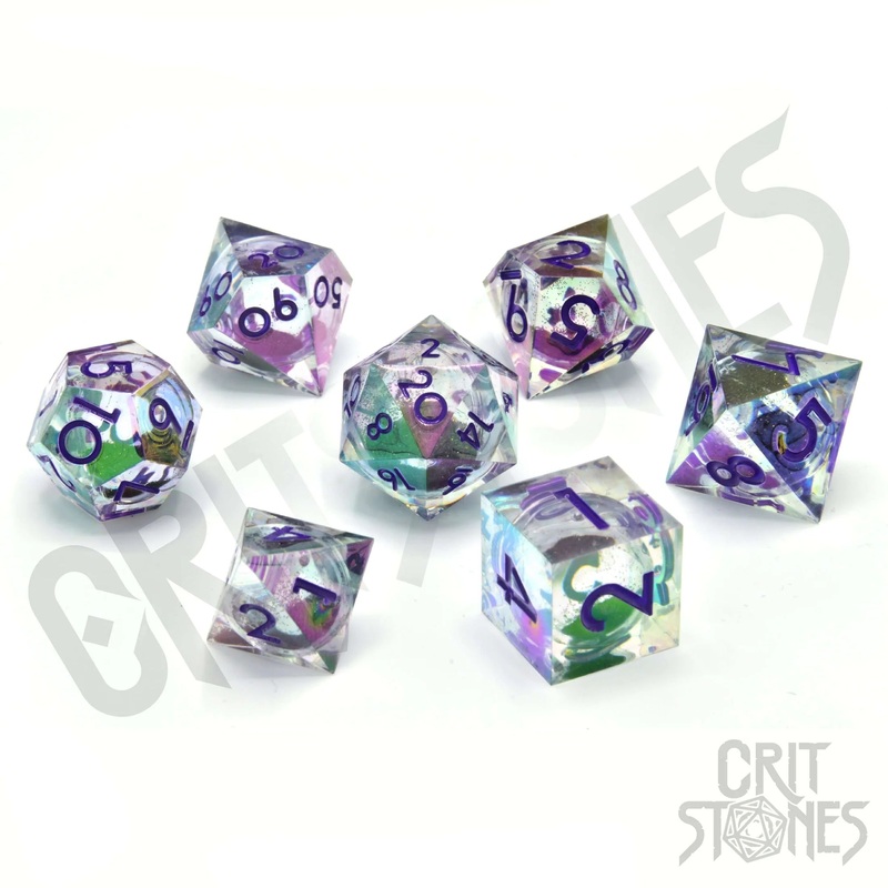 CritStones –  Resin RPG Dice Set – Nightshade Nectar Electroplated (Liquid Core)