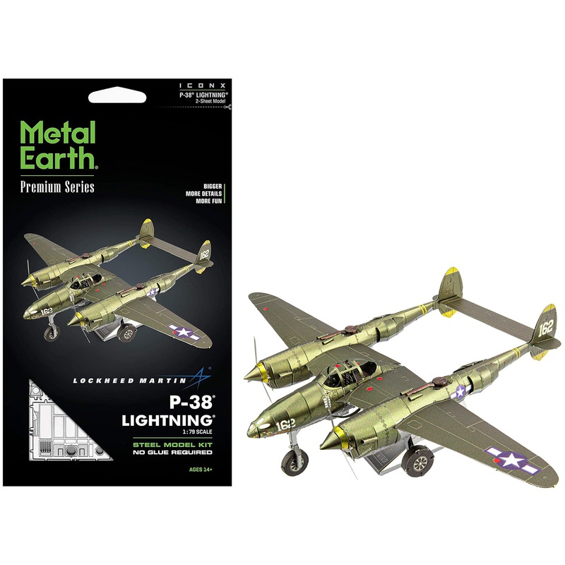 Model Kit Lockheed Martin P-38 Lightning Fighter Aircraft “#162” United States Army Air Forces (Challenging Difficulty) Model by Metal Earth