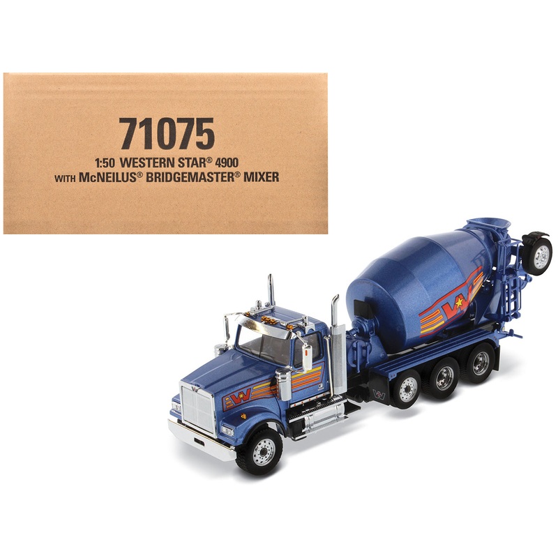 Western Star 4900 with Bridgemaster McNeilus Mixer Blue Metallic “Transport Series” 1/50 Diecast Model by Diecast Masters