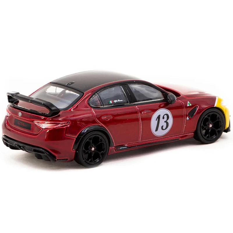Alfa Romeo Giulia GTAm #13 Red Metallic and Yellow with Black Top “Global64” Series 1/64 Diecast Model by Tarmac Works