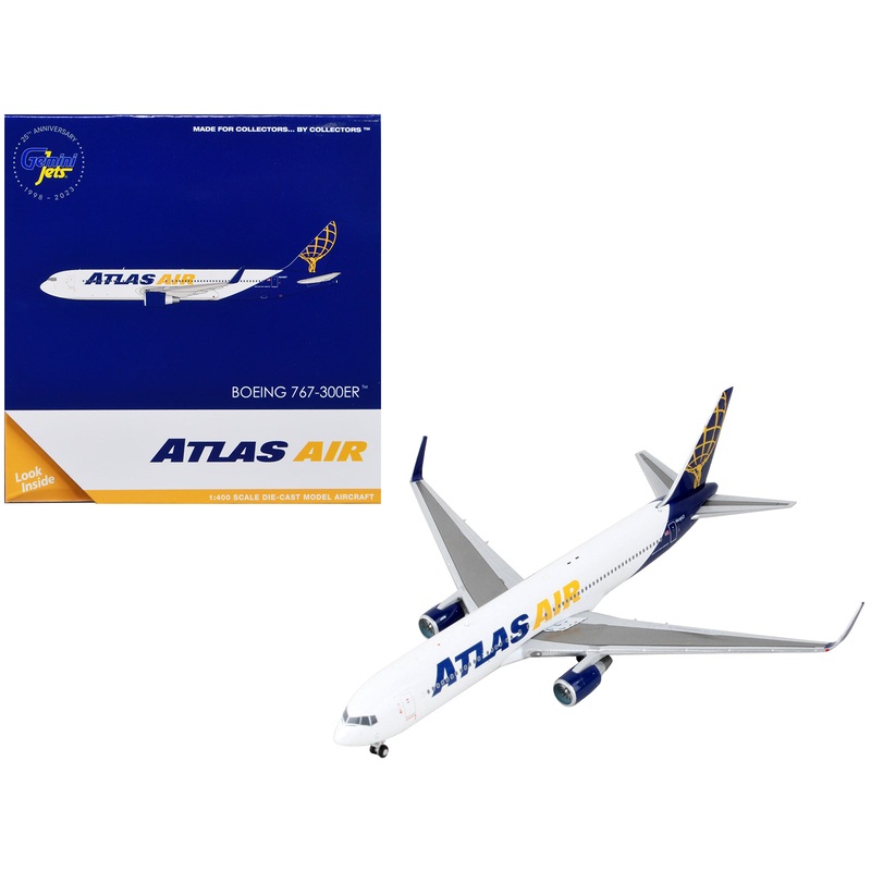 Boeing 767-300ER Commercial Aircraft “Atlas Air” White and Blue 1/400 Diecast Model Airplane by GeminiJets