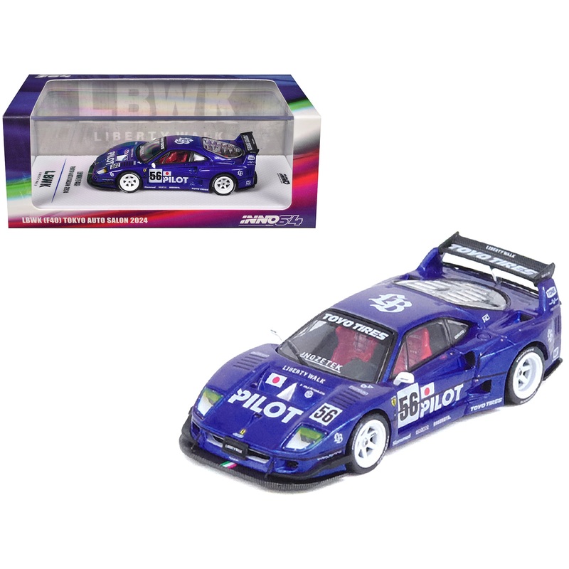LBWK (Liberty Walk) F40 #56 Blue “Tokyo Auto Salon 2024” 1/64 Diecast Model Car by Inno Models