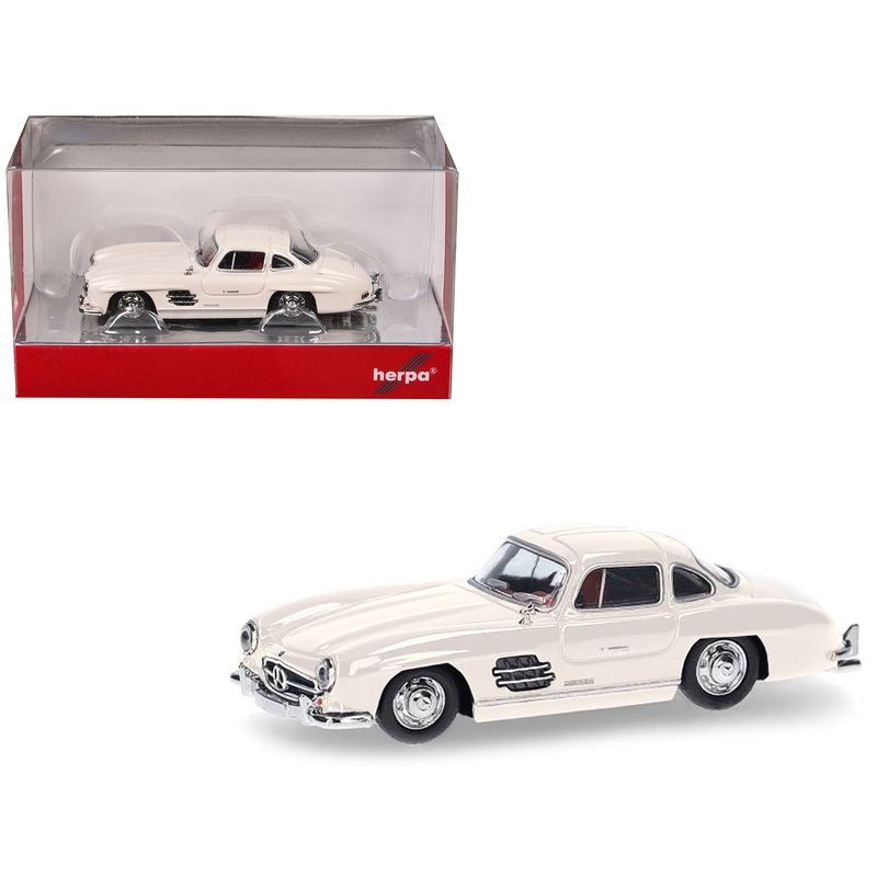Mercedes-Benz 300 SL Gullwing White with Red Interior 1/87 (HO) Plastic Model Car by Promotex