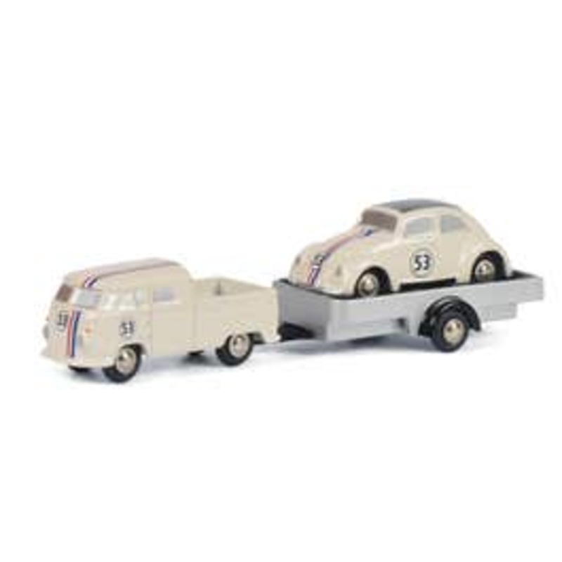 Schuco 450557500  Close To HO 1/90 Scale Piccolo VW T1 Bulli with car-trailer and VW Kfer “Herbie”