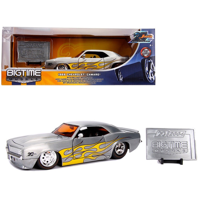 1969 Chevrolet Camaro Raw Metal with Yellow Flames “Bigtime Muscle” “Jada 20th Anniversary” 1/24 Diecast Model Car by Jada