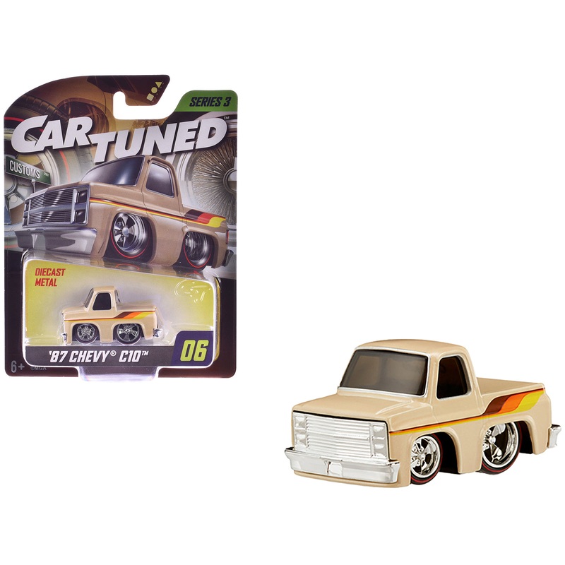 1987 Chevrolet C10 Pickup Truck Beige with Stripes “Customs” Series 3 Diecast Model Car by CarTuned