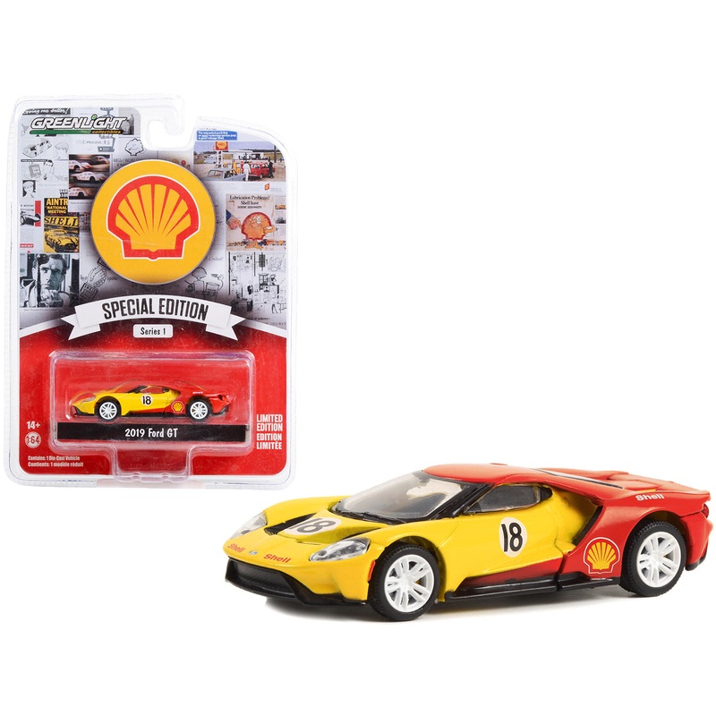 2019 Ford GT #18 Yellow and Red “Shell Oil” “Shell Oil Special Edition” Series 1 1/64 Diecast Model Car by Greenlight