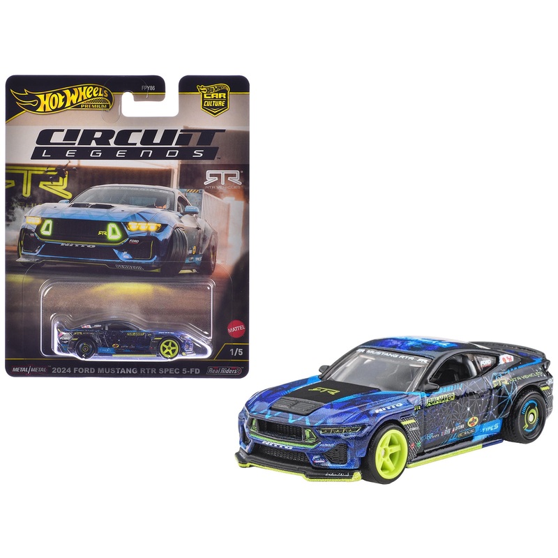 2024 Ford Mustang RTR Spec 5-FD Dark Blue with Graphics “Circuit Legends” Series Diecast Model Car by Hot Wheels