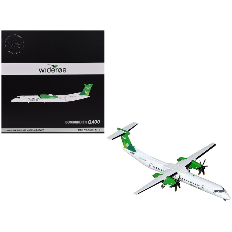 Bombardier Q400 Commercial Aircraft “Wideroe” (LN-WDM) White with Green Tail “Gemini 200” Series 1/200 Diecast Model Airplane by GeminiJets