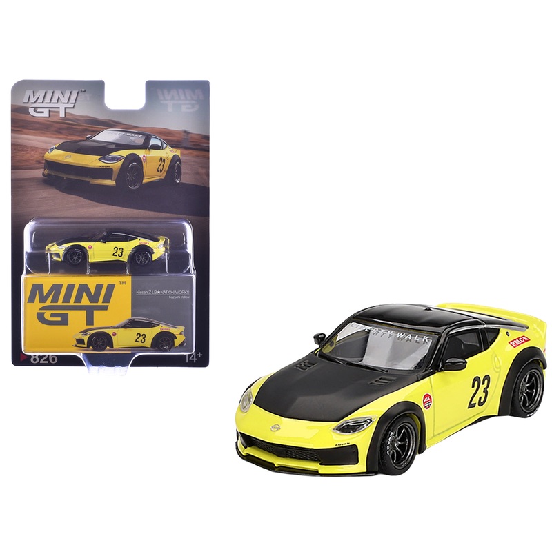 Nissan Z “LB-Nation Works” #23 Ikazuchi Yellow with Black Hood and Top Limited Edition 1/64 Diecast Model Car by Mini GT