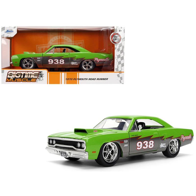 1970 Plymouth Road Runner #938 Green and Gray Metallic “Bigtime Muscle” Series 1/24 Diecast Model Car by Jada