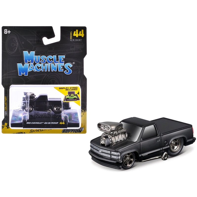 1993 Chevrolet 454 SS Pickup Truck Matt Black “Blackout Edition” 1/64 Diecast Model by Muscle Machines