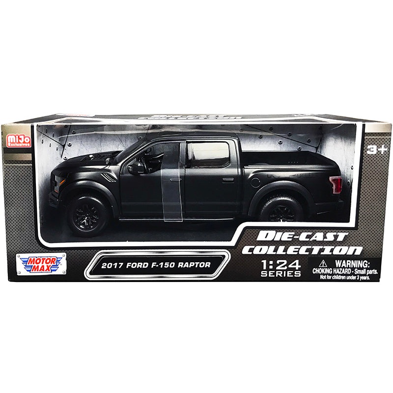 2017 Ford F-150 Raptor Pickup Truck with Sunroof Matt Black “Die-Cast Collection” Series 1/24 Diecast Model Car by Motormax