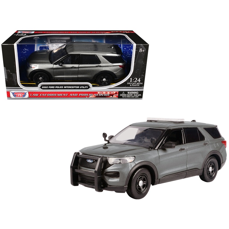 2022 Ford Police Interceptor Utility Unmarked Gray Metallic “Builder’s Kit” “Law Enforcement and Public Service” Series 1/24 Diecast Model Car by Motormax