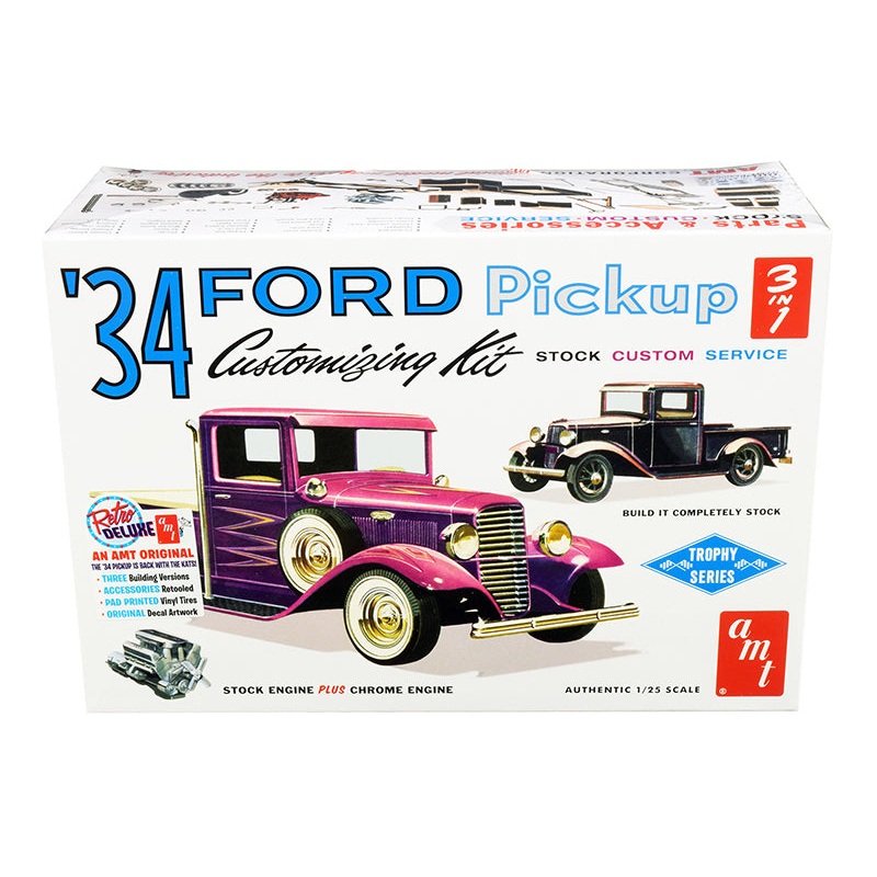 Skill 2 Model Kit 1934 Ford Pickup Truck 3 in 1 Kit “Trophy Series” 1/25 Scale Model by AMT