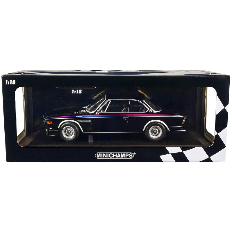 1973 BMW 3.0 CSL Black with Red and Blue Stripes Limited Edition to 444 pieces Worldwide 1/18 Diecast Model Car by Minichamps