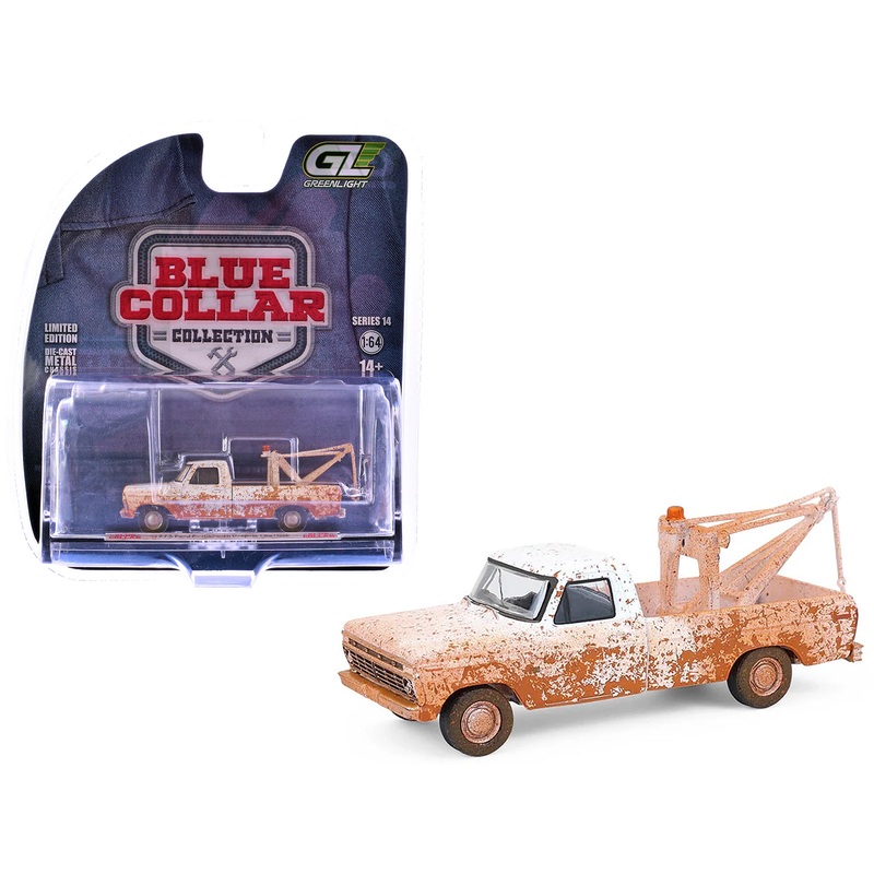 1973 Ford F-100 Tow Truck White (Weathered) “Blue Collar Collection” Series 14 1/64 Diecast Model Car by Greenlight